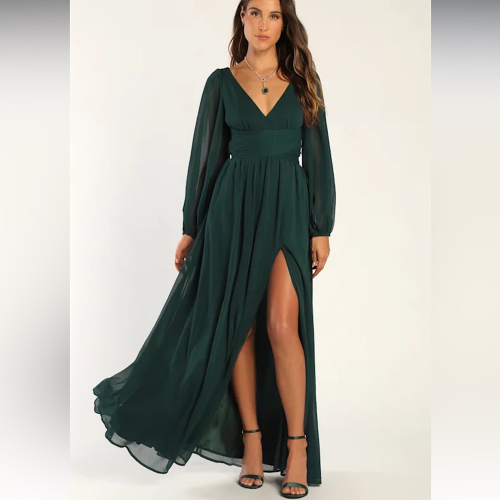 Lulu's Emerald Long Sleeve Maxi Dress XS